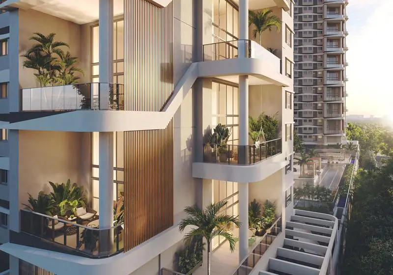 Sala com pé-direito duplo do apartamento de 174 m² das torres 1 e 2 do Casa Parque Cerâmica